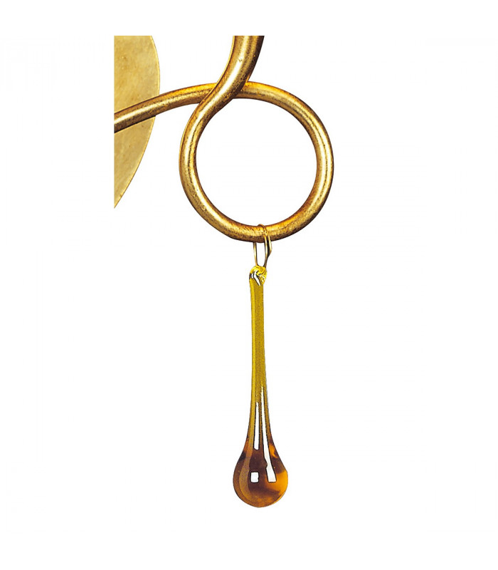 Paola Wall Lamp 2 Light E14 Gold Painted With Cream Shades & Amber Glass Droplets-4