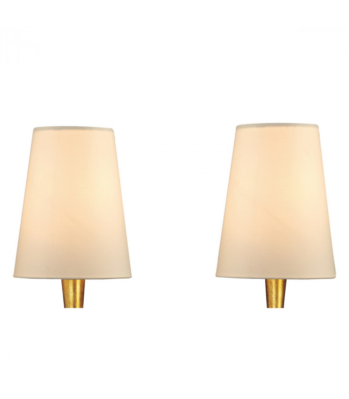 Paola Wall Lamp 2 Light E14 Gold Painted With Cream Shades & Amber Glass Droplets-5