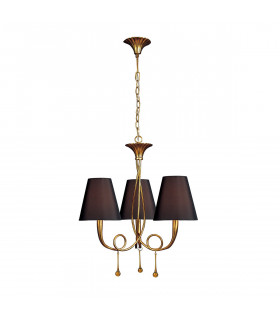 Paola Pendant 3 Light E14 Gold Painted With Black Shades & Amber Glass Droplets-1