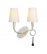 Paola Wall Lamp Switched 2 Light E14 Silver Painted With Cream Shades & Black Glass Droplets-1