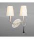 Paola Wall Lamp Switched 2 Light E14 Silver Painted With Cream Shades & Black Glass Droplets-2