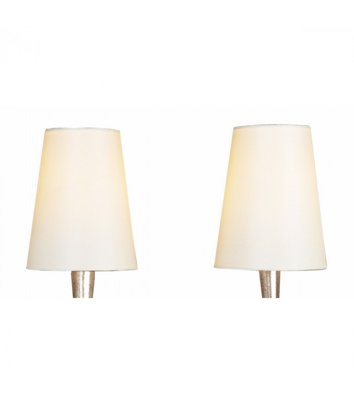 Paola Wall Lamp Switched 2 Light E14 Silver Painted With Cream Shades & Black Glass Droplets-5