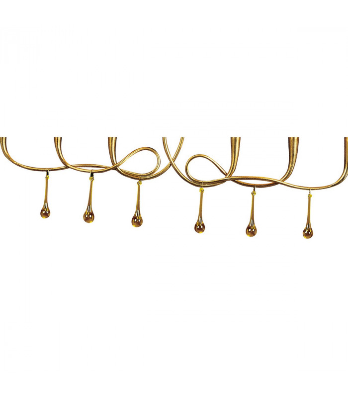 Paola Linear Pendant 2 Arm 6 Light E14 Gold Painted With Black Shades & Amber Glass Droplets-6