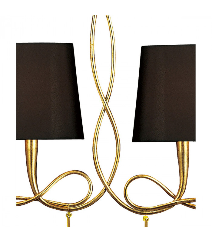 Paola Linear Pendant 2 Arm 6 Light E14 Gold Painted With Black Shades & Amber Glass Droplets-7