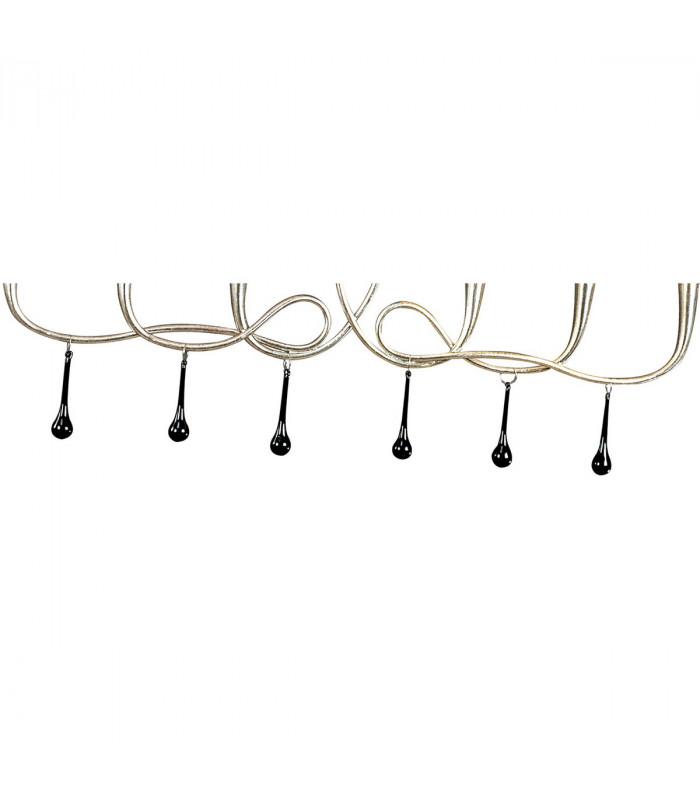 Paola Linear Pendant 2 Arm 6 Light E14 Silver Painted With Cream Shades & Black Glass Droplets-7