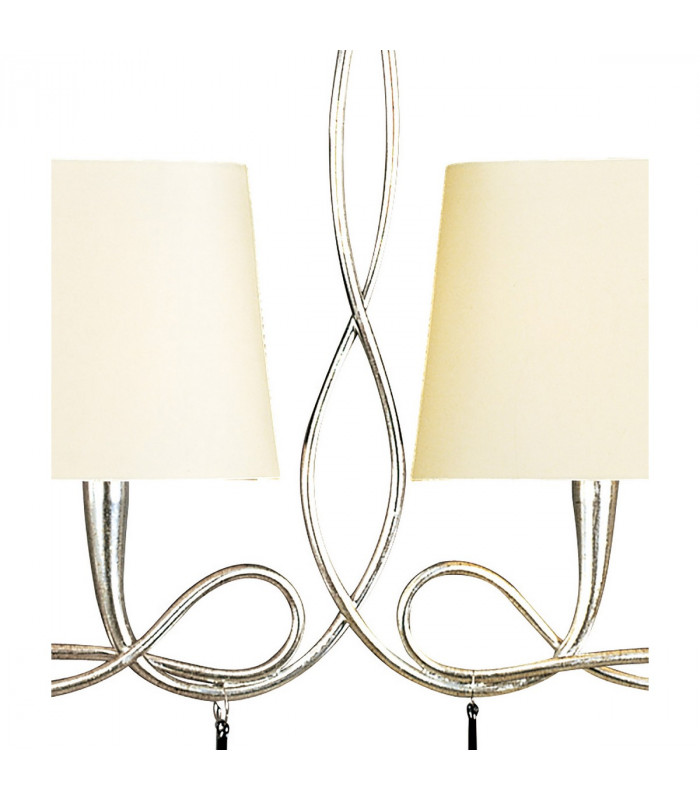 Paola Linear Pendant 2 Arm 6 Light E14 Silver Painted With Cream Shades & Black Glass Droplets-8