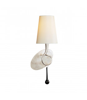 Paola Wall Lamp 1 Light E14 Silver Painted With Cream Shade & Black Glass Droplets-1