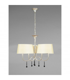 Paola Pendant 3 Arm 6 Light E14 Silver Painted With Cream Shades & Black Glass Droplets-2