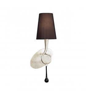 Paola Wall Lamp 1 Light E14 Silver Painted With Black Shade & Black Glass Droplets-1