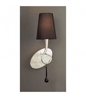 Paola Wall Lamp 1 Light E14 Silver Painted With Black Shade & Black Glass Droplets-2
