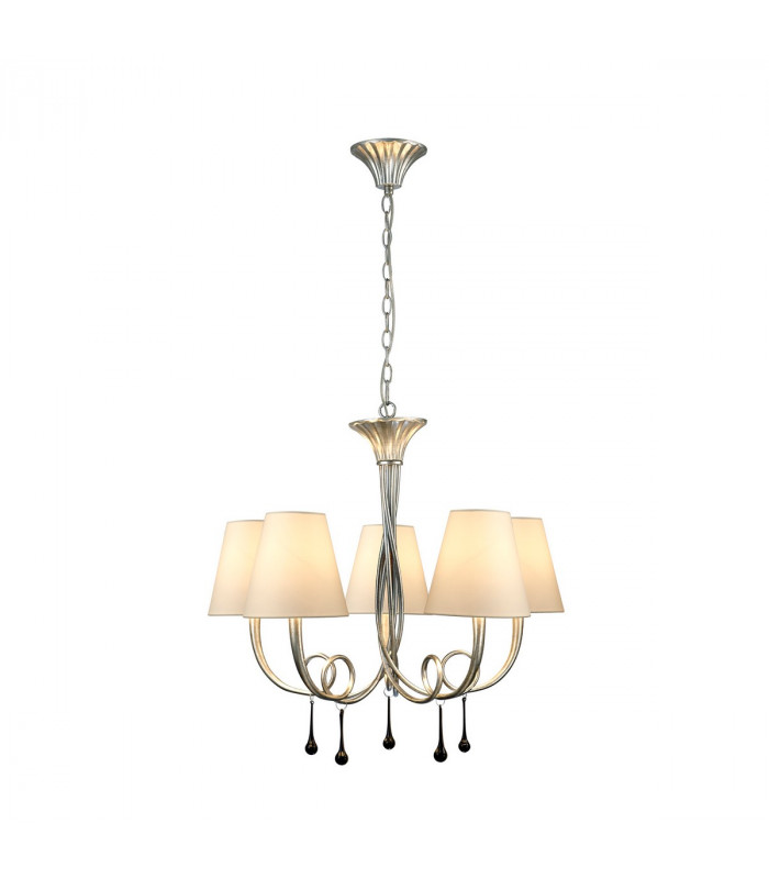Paola Pendant 70cm Round 5 x E14 (Max 40W) Silver Painting Cream Shades-1
