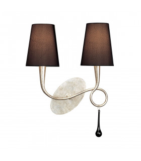Paola Wall Lamp 2 Light E14 Silver Painted With Black Shades & Black Glass Droplets-1
