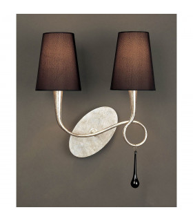 Paola Wall Lamp 2 Light E14 Silver Painted With Black Shades & Black Glass Droplets-2