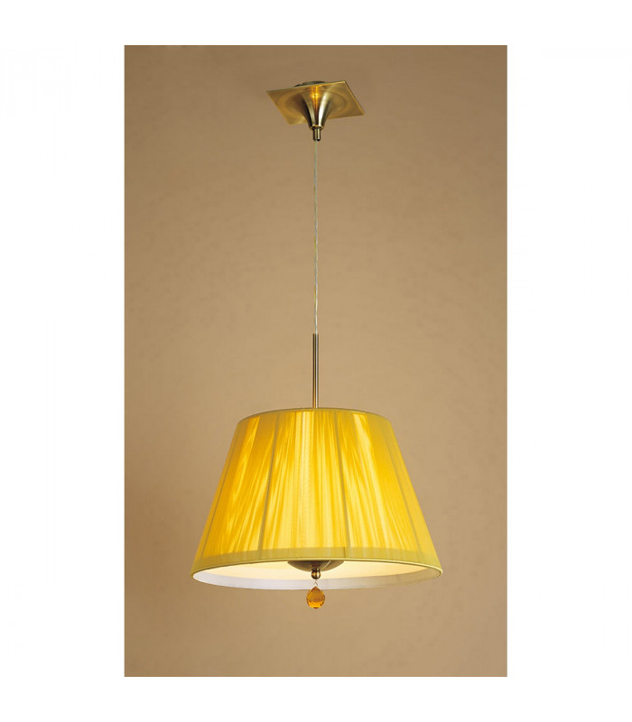 Siena Pendant Round 1 Light E27 Antique Brass With Amber Cream Shade And Amber Crystal-2