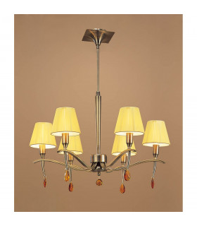 Siena Pendant Round 6 Light E14 Antique Brass With Amber Cream Shades And Amber Crystal-2