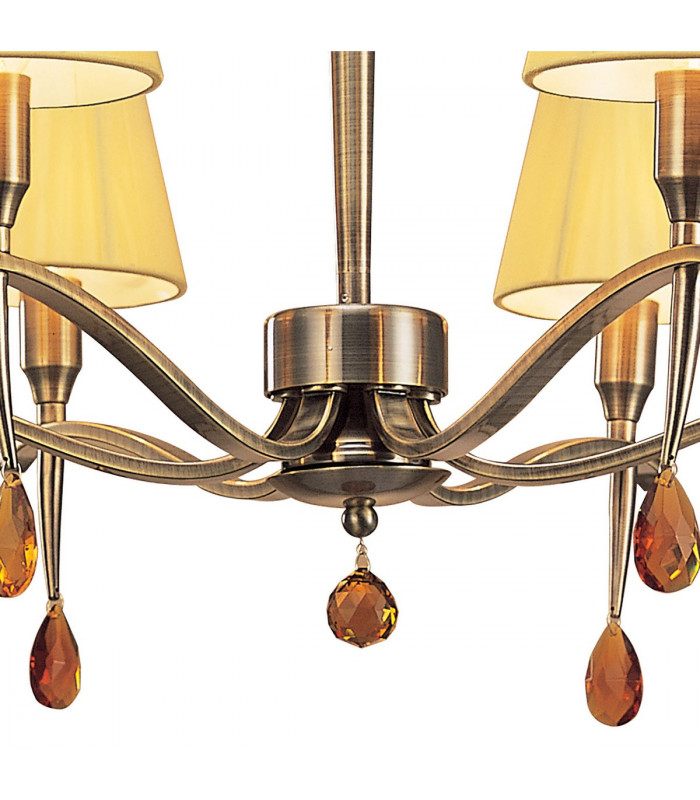 Siena Pendant Round 6 Light E14 Antique Brass With Amber Cream Shades And Amber Crystal-5