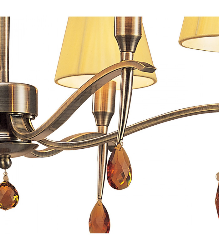 Siena Pendant Round 6 Light E14 Antique Brass With Amber Cream Shades And Amber Crystal-7