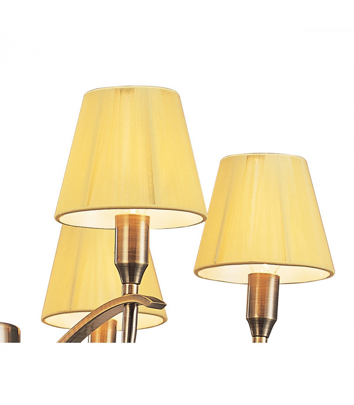 Siena Pendant Round 6 Light E14 Antique Brass With Amber Cream Shades And Amber Crystal-8