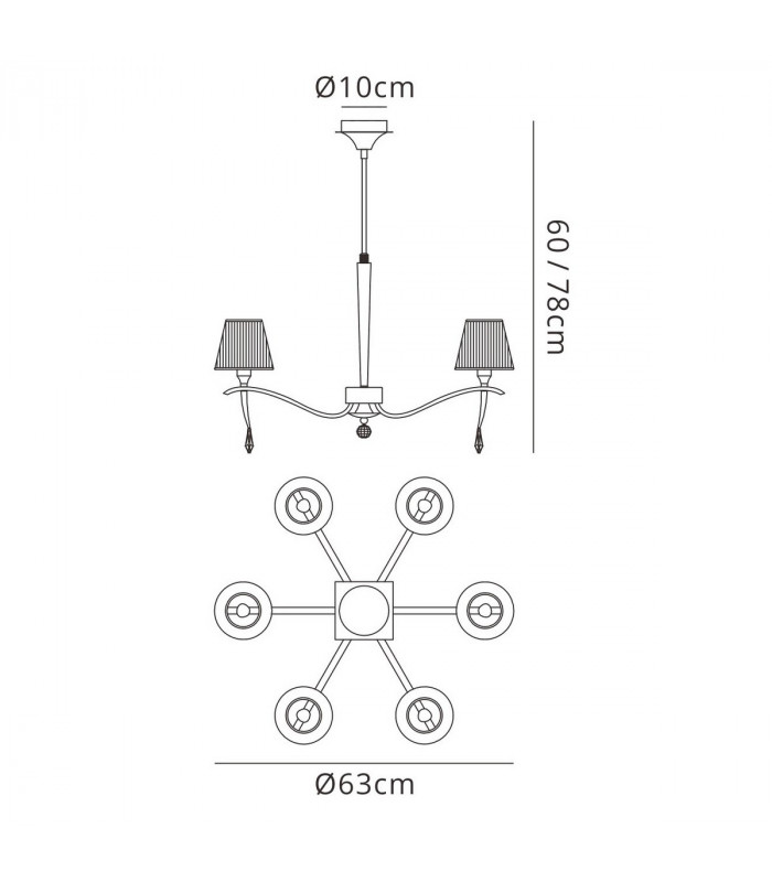 Siena Pendant Round 6 Light E14 Antique Brass With Amber Cream Shades And Amber Crystal-9