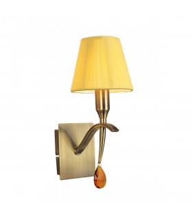 Siena Wall Lamp Switched 1 Light E14 Antique Brass With Amber Cream Shade And Amber Crystal-1