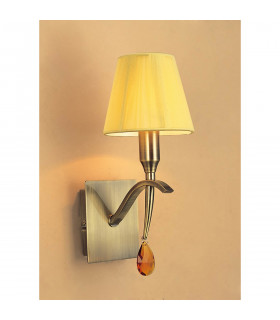Siena Wall Lamp Switched 1 Light E14 Antique Brass With Amber Cream Shade And Amber Crystal-2