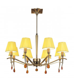 Siena Pendant Round 8 Light E14 Antique Brass With Amber Cream Shades And Amber Crystal-1