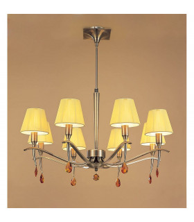 Siena Pendant Round 8 Light E14 Antique Brass With Amber Cream Shades And Amber Crystal-2
