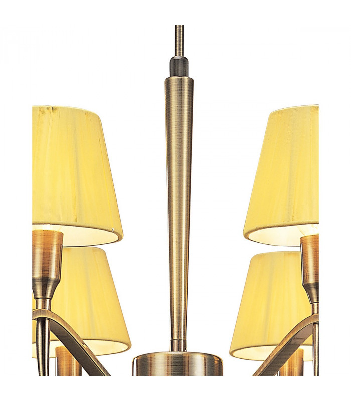 Siena Pendant Round 8 Light E14 Antique Brass With Amber Cream Shades And Amber Crystal-4