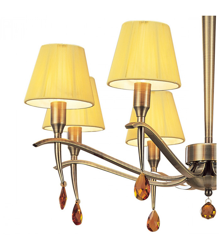 Siena Pendant Round 8 Light E14 Antique Brass With Amber Cream Shades And Amber Crystal-6