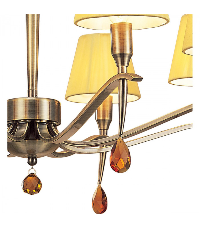 Siena Pendant Round 8 Light E14 Antique Brass With Amber Cream Shades And Amber Crystal-7