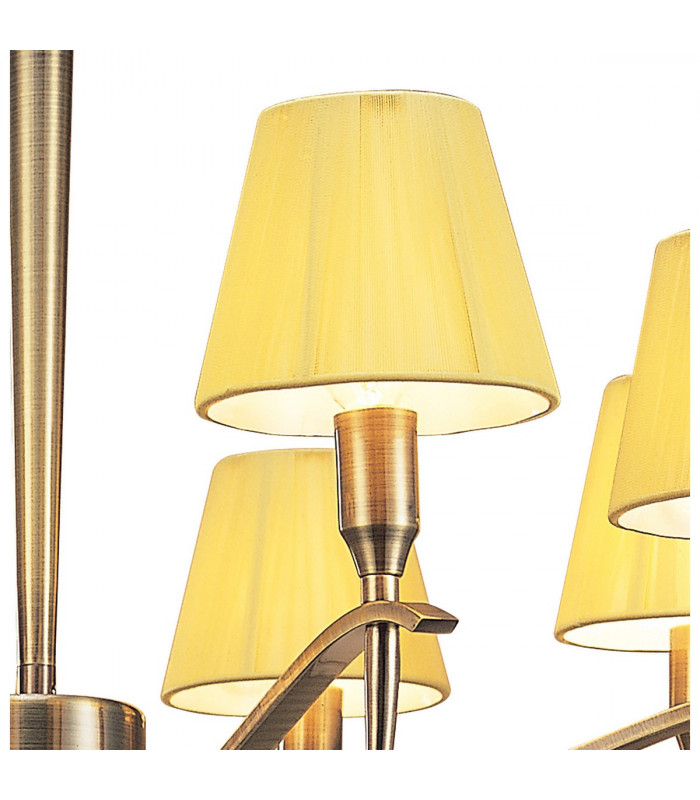 Siena Pendant Round 8 Light E14 Antique Brass With Amber Cream Shades And Amber Crystal-8