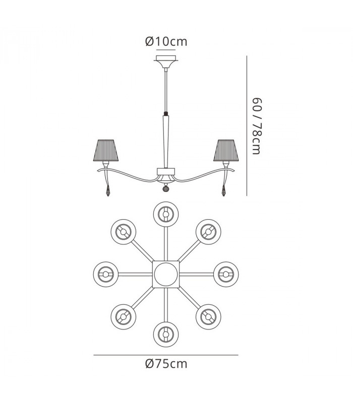 Siena Pendant Round 8 Light E14 Antique Brass With Amber Cream Shades And Amber Crystal-9