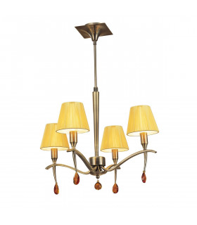 Siena Pendant Round 4 Light E14 Antique Brass With Amber Cream Shades And Amber Crystal-1