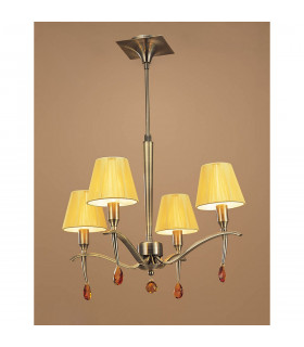 Siena Pendant Round 4 Light E14 Antique Brass With Amber Cream Shades And Amber Crystal-2