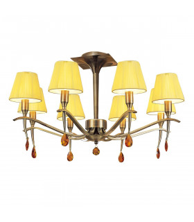 Siena Semi Flush Round 6 Light E14 Antique Brass With Amber Cream Shades And Amber Crystal-1