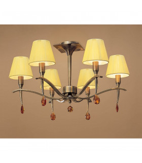 Siena Semi Flush Round 6 Light E14 Antique Brass With Amber Cream Shades And Amber Crystal-2