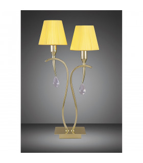 Siena Table Lamp 2 Light E14 Polished Brass With Amber Cream Shades And Clear Crystal-2