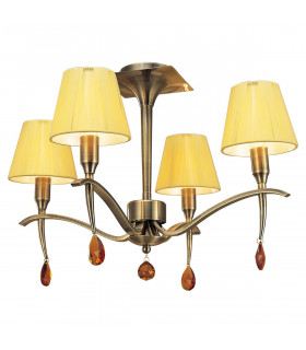 Siena Semi Flush Round 4 Light E14 Antique Brass With Amber Cream Shades And Amber Crystal-1
