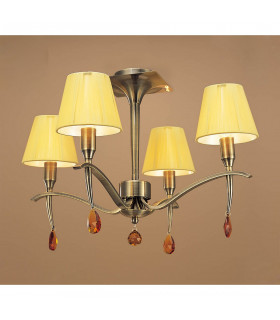 Siena Semi Flush Round 4 Light E14 Antique Brass With Amber Cream Shades And Amber Crystal-2