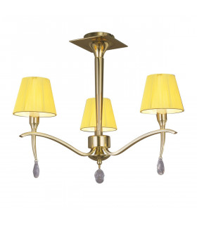 Siena Semi Flush Round 3 Light E14 Polished Brass With Amber Cream Shades And Clear Crystal-1