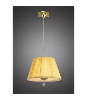 Siena Pendant Round 1 Light E27 Polished Brass With Amber Cream Shade And Clear Crystal-2