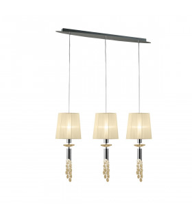 Tiffany Linear Pendant 3+3 Light E27+G9 Line Polished Chrome With Cream Shades & Clear Crystal-1
