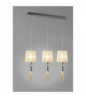 Tiffany Linear Pendant 3+3 Light E27+G9 Line Polished Chrome With Cream Shades & Clear Crystal-2