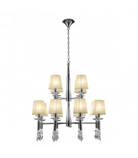 Tiffany Pendant 2 Tier 12+12 Light E14+G9 Polished Chrome With Cream Shades & Clear Crystal-1