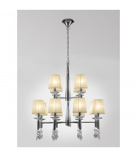 Tiffany Pendant 2 Tier 12+12 Light E14+G9 Polished Chrome With Cream Shades & Clear Crystal-2