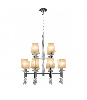 Tiffany Pendant 2 Tier 12+12 Light E14+G9 Polished Chrome With Soft Bronze Shades & Clear Crystal-1