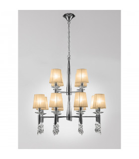 Tiffany Pendant 2 Tier 12+12 Light E14+G9 Polished Chrome With Soft Bronze Shades & Clear Crystal-2