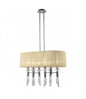 Tiffany Pendant 6+6 Light E27+G9 Oval Polished Chrome With Cream Shade & Clear Crystal-1