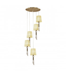 Tiffany Pendant 5+5 Light E27+G9 Spiral Antique Brass With Cream Shades & Clear Crystal-1