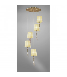 Tiffany Pendant 5+5 Light E27+G9 Spiral Antique Brass With Cream Shades & Clear Crystal-2
